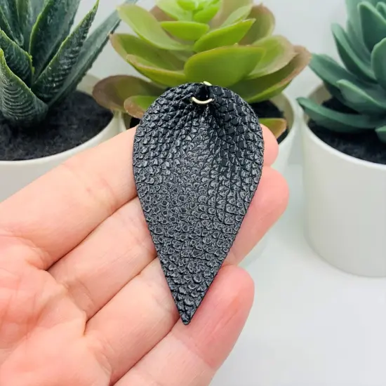 Black Imitation Leather Leaf Pendants, 63x32mm {2}