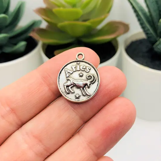 Silver Aries Zodiac/Astrology Coin Charms, 17x20mm {2}