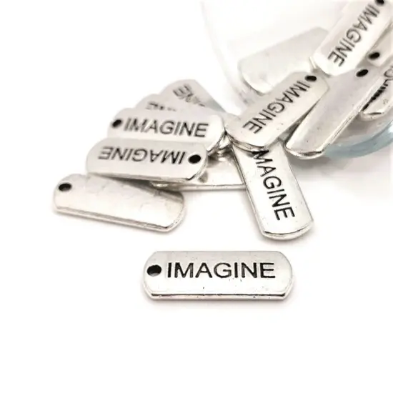 Silver Imagine Word Bar Tag Charms, 8x21mm {1}