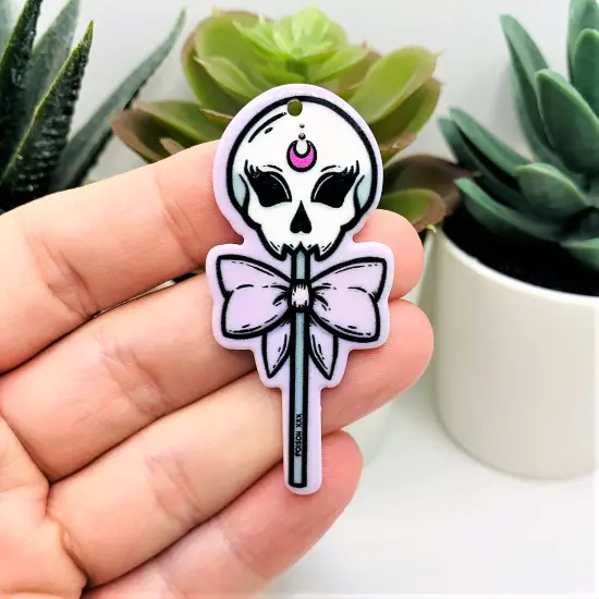 Halloween Skull Lollipop Pendant, 55x25mm {4}