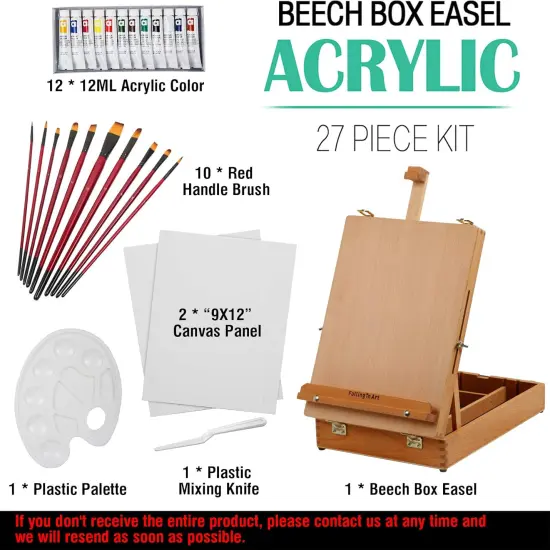Beachwood Easel Box Set, 27 Pcs Tabletop Acrylic Paint Set {2}