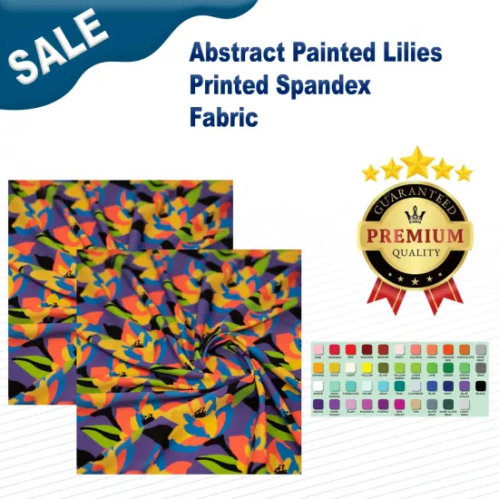Abstract Painted Lilies Printed Spandex Fabric Multicolor {2}