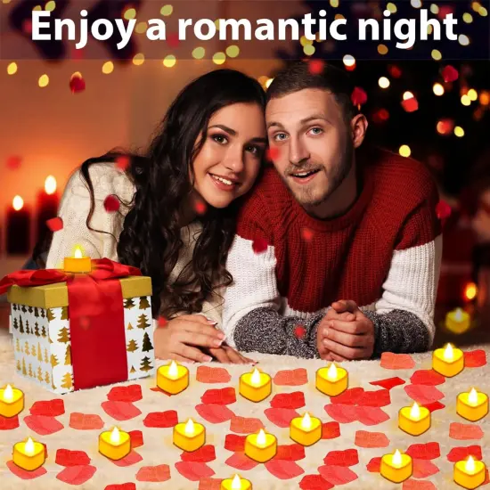 Rose Petals and Candles Set for Romantic Decoration, 3000 Pcs Red Rose Petals and 36 Pcs Heart Candle Lights for Special Night {5}