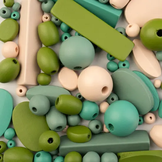 John Bead Craft Wood Beads with Elastic Nylon Cord, 90g Green & Peach & Grey {4}