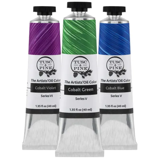 Tusc & Pine Artist Oil Paint - Cobalt Colors, Set of 3 40 ml, Non-Yellowing, Rich & Creamy Consistency, Maximum Pigment Load, Small Batch Milled Oil Paints Made in the USA for Professional Artists {3}
