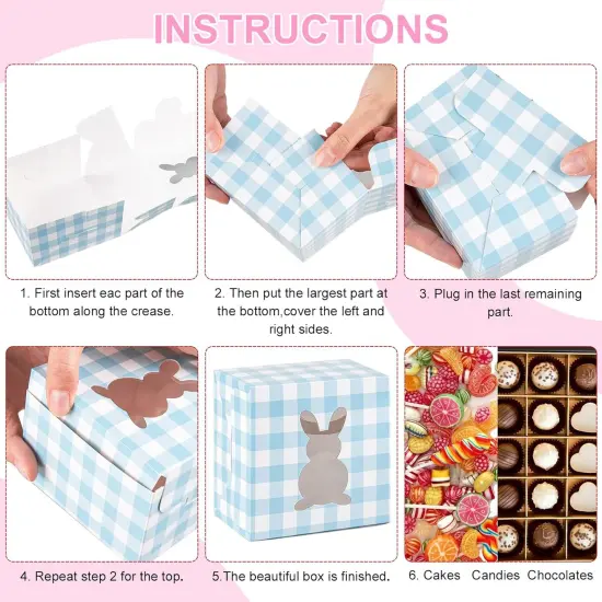 24Pcs Easter Treat Boxes with Bunny Window 4 x 4 x 2.6 Inch Colorful Plaids Cupcake Cardboard Box Rabbit Shape Window Cookie Goodie Candy Box Easter Treat Gift Boxes for Holiday Party Favor {3}