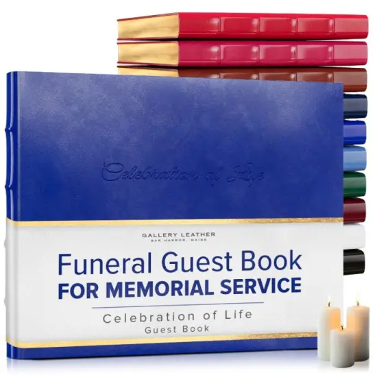 Gallery Leather Guest Book Funeral, Celebration of Life, Memorial, 192 Lined Pages, Bonded Leather, Hardcover Acadia Malibu {1}