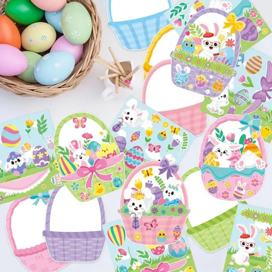 Easter Basket Scene Stickers - 12 Sets of Easter Theme Basket Stuffers Art Craft Kit {5}