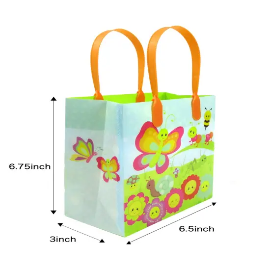 TINYMILLS Spring Butterfly Flower Garden Easter Party Favor Bags Treat Bags Kids Birthday Party Goody Bags with Handles for Boys Girls, 12 Pack {3}