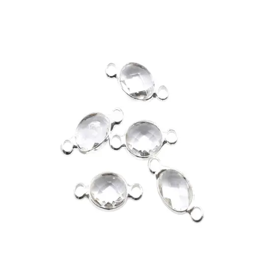 *10* 15x7mm Silver Plated Brass Surrounded Clear Glass Connectors {4}