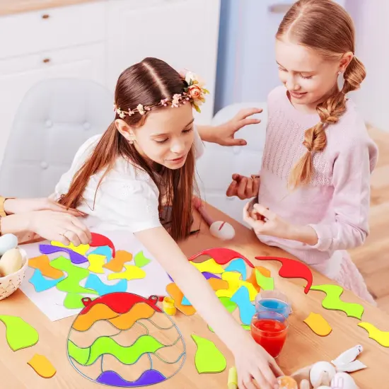 Easter Craft Kit for Kids Easter Egg Stained Glass Kit DIY Suncatcher Arts Crafts Hanging Window Decoration Egg Sticker Glass Made {4}