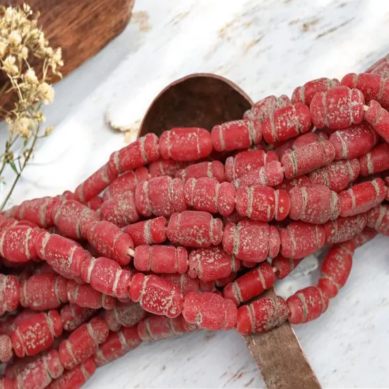 14x8mm Rustic Aged Red Indonesian Java Glass "Bottle" Beads (18" Strand) {1}
