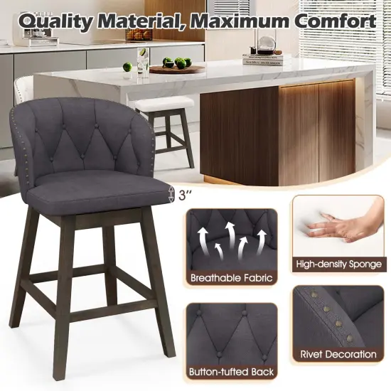 Costway 2/4 PCS Counter Height Bar Stools Fabric Upholstered Island Stools with 360&deg; Swivel Seat Gray {6}