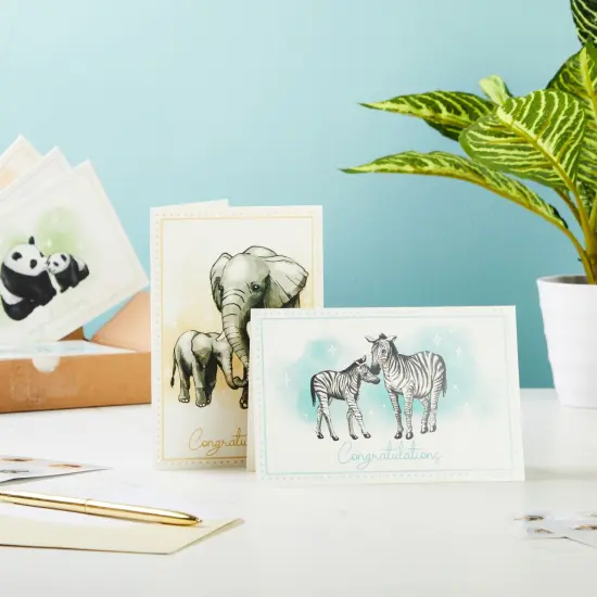 24 Pack Blank Baby Shower Cards and Envelopes with Sticker Seals, 6 Animal Designs (4x6 In) White {2}