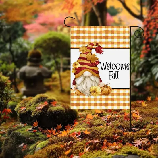 Welcome Fall Gnome Garden Flag {2}