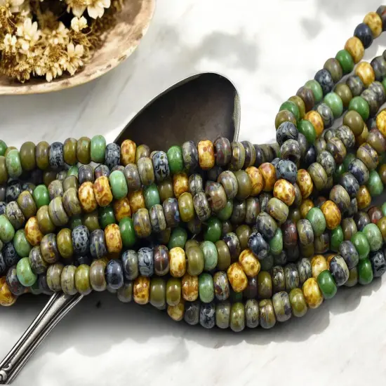 2/0 Aged Jade Picasso Mix Seed Beads (21" Strand) {1}