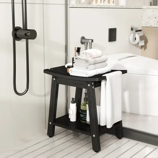 Waterproof Shower Bench Seat with Handle and Storage for Bathroom or Outdoors Black {1}