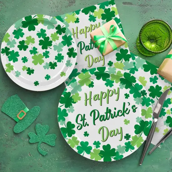 Irish Shamrock Themed Tableware Set, Paper Plates & Napkins for 50, St. Patrick's Day Party Decorations, Disposable, Green, Decorative Plates, Pack {6}