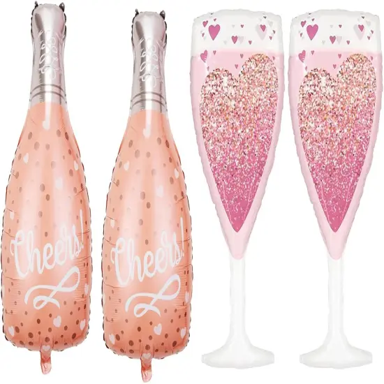 4PCS Pink Champagne Bottle Balloons Champagne Glasscup Balloon Foil {1}