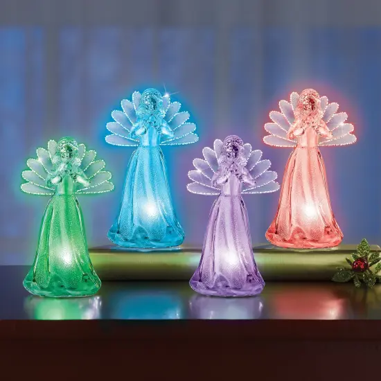 Collections Etc Color-Changing Fiber Optic Angels - Set of 4 {1}