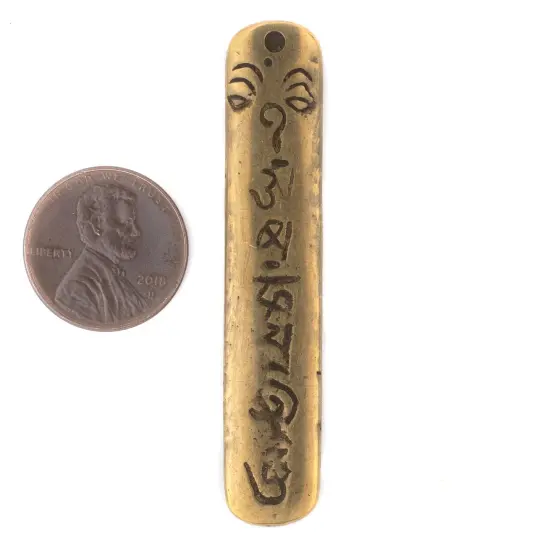 The Bead Chest Antiqued Brass Om Mani Padme Hum Pendant (58x20mm) {2}