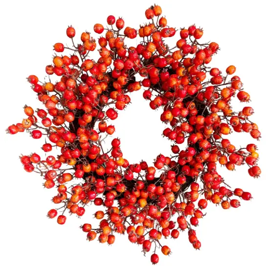 Faux Orange Berry Wreath 19'' Christmas Holiday Winter Fall Autumn Decor {4}