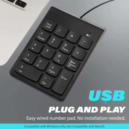 Insten USB Numeric Keypad, Portable Mini Wired Numpad, 18 Keys Accounting Number Keyboard Extension, For Laptop Desktop Computer PC, Black {2}