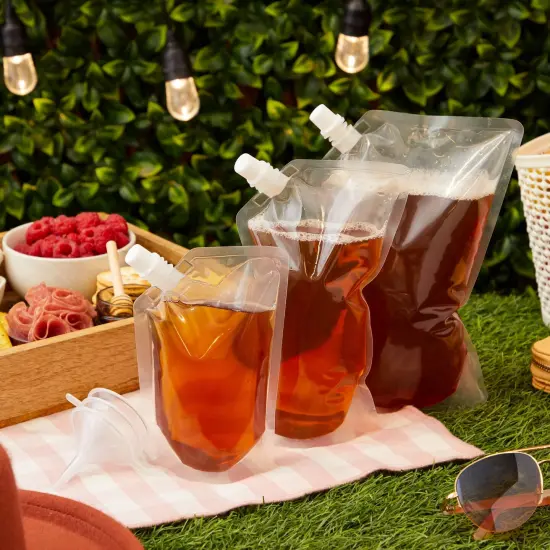 30 Pack Reusable Adult Plastic Drink Pouches with Funnels for Juice, Soda, Liquor (8, 16, 32 Ounces) Clear {2}