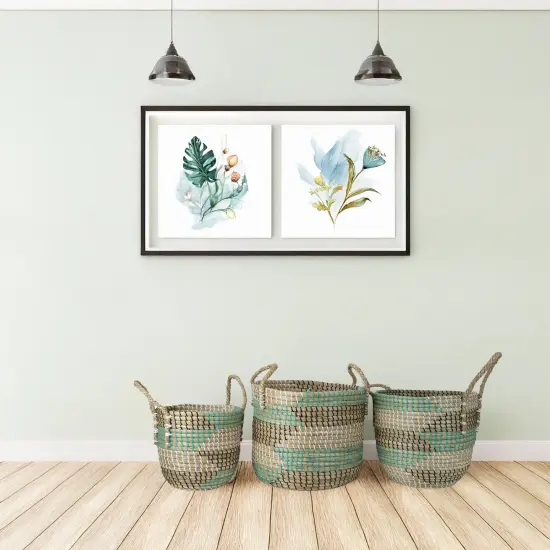 Northlight Natural Woven Seagrass Basket - Teal, Black and White - Set of 3 Beige {5}