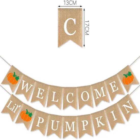 Burlap Welcome Little Pumpkin Banner Fall Autumn Baby Shower {4}