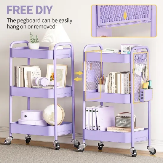 3 Tier Rolling Cart Storage Organizer - Purple {3}