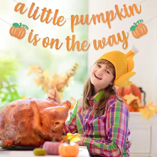 Orange Glitter "A Little Pumpkin Is On The Way" Banner {4}