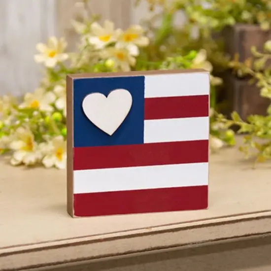 Americana Heart Flag Wood Block for Shelf or Table Decor {3}