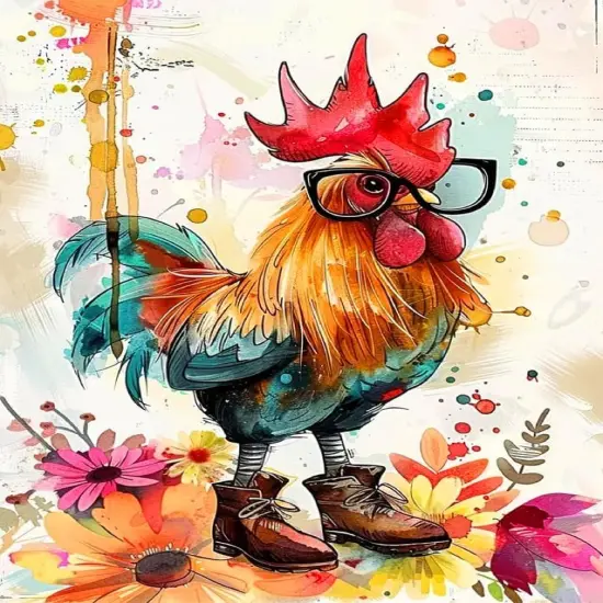 Chicken with Glasses Diamond Painting Kits 12x16 in {1}