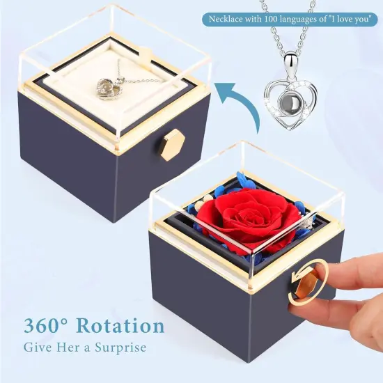 Preserved Real Red Flowers Rotating Box {3}