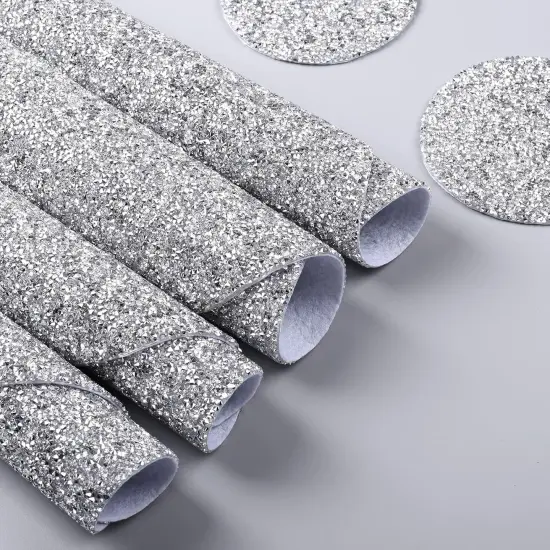 Set of 4 Round Placemats & 4 Pieces Coasters Set - Silver {3}