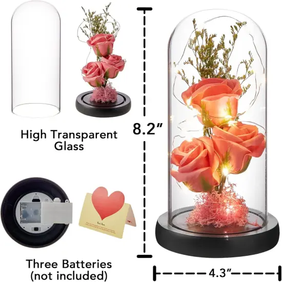 Preserved Flower Gift, Light Up Rose in Glass Dome {3}
