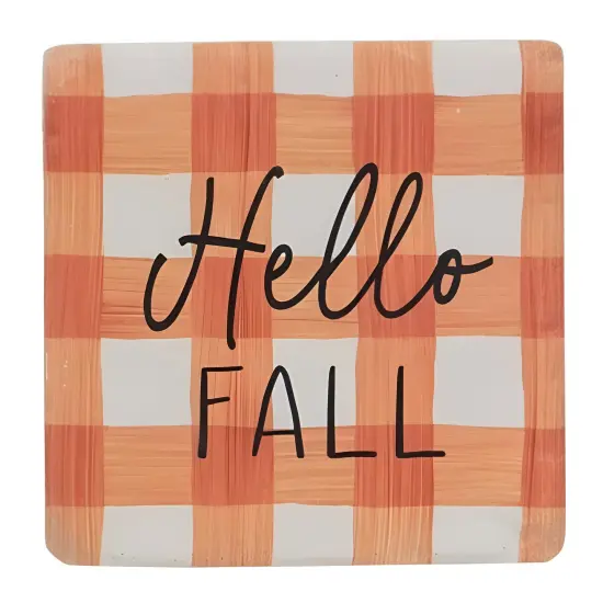Fall Gingham Resin Coaster Set &ndash; Set of 4 Autumn Themed Drink Coasters with Cork Backing & Plaid Designs {5}