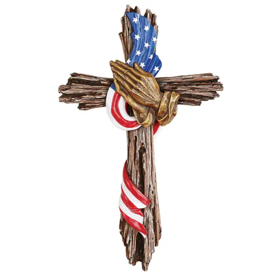 Collections Etc Patriotic Praying Hands Rustic Hanging Cross {2}