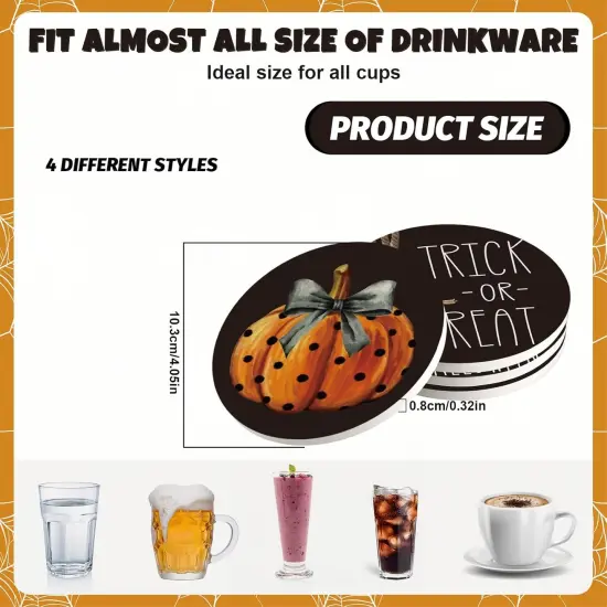 4Pcs Happy Halloween Coasters Trick or Treat Ghost Pumpkin Ceramic Coasters {2}