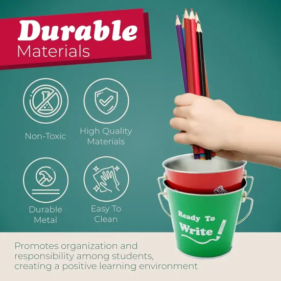 4E's Novelty Sharp and Dull Pencil Buckets - Set of 2 Metal Tin Pails, Back to School Teachers Classroom Management Organization Supplies {5}