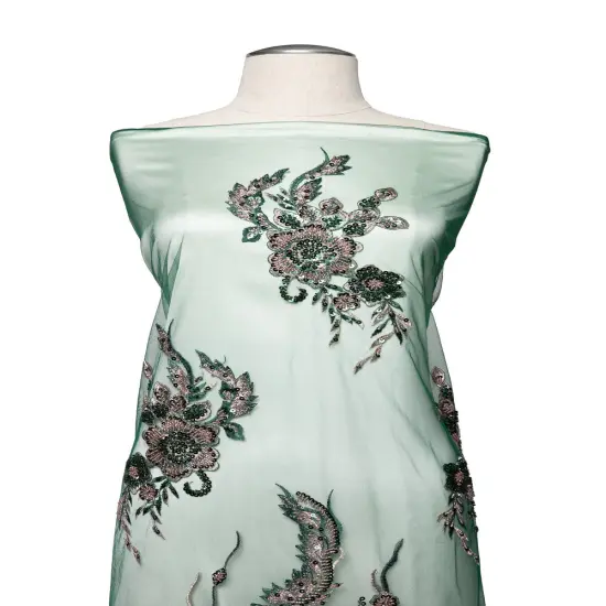 1 Yard Embroidered Beaded and Sequined Lace Fabric with Floral Pattern 50/52&Prime; Wide Royal {7}