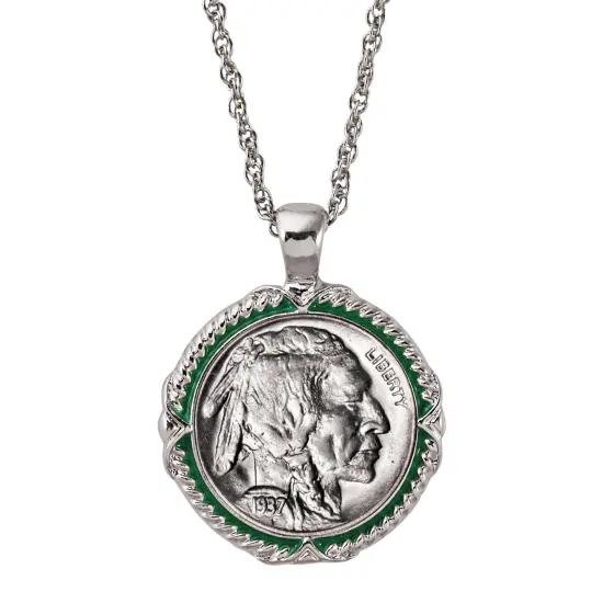 Collections Etc Genuine Silver-Tone American Indian Buffalo Nickel Pendant {2}