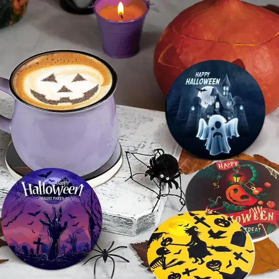 Set of 6 With Holder, Halloween Drink Coasters {5}