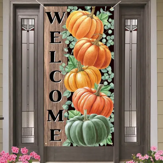 Fall Pumpkin Eucalyptus Door Cover for Front Porch,7236in {4}