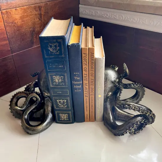 Bronze Octopus Bookends Set of 2 Nautical Polyresin Coastal Shelf Decor {6}