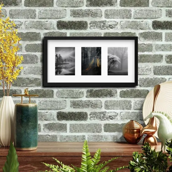 Black 3-Photo Frame 21&frac34;" x 11" with Mount & Safe Plastic Front &ndash; Flexible Hanging with ALFTA Adhesive Hook {2}