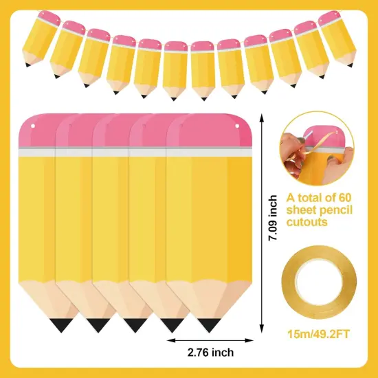 60 Pcs Welcome Back to School Pencil Banner(Yellow) {5}