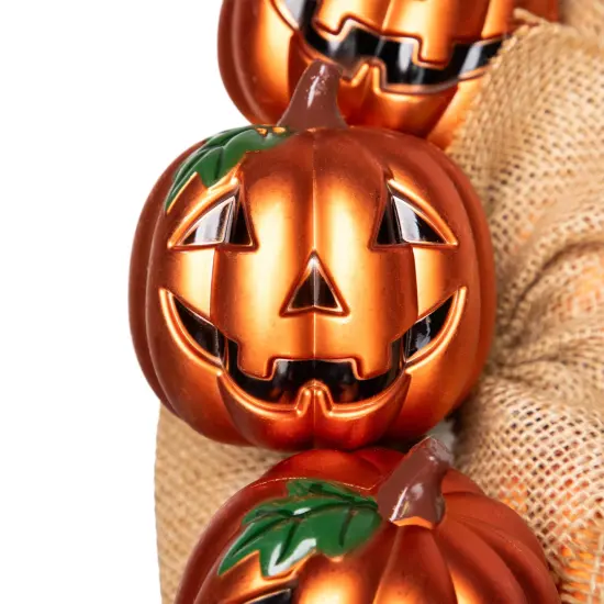 Northlight Jack-O-Lanterns with Burlap Ribbon Artificial Halloween Wreath - 20" - Unlit Orange {7}