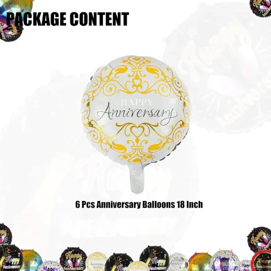 6 Pcs Anniversary Mylar Balloons Round Foil Helium Balloon {2}